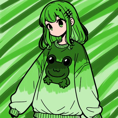 girl wearing frogging sweatshirt