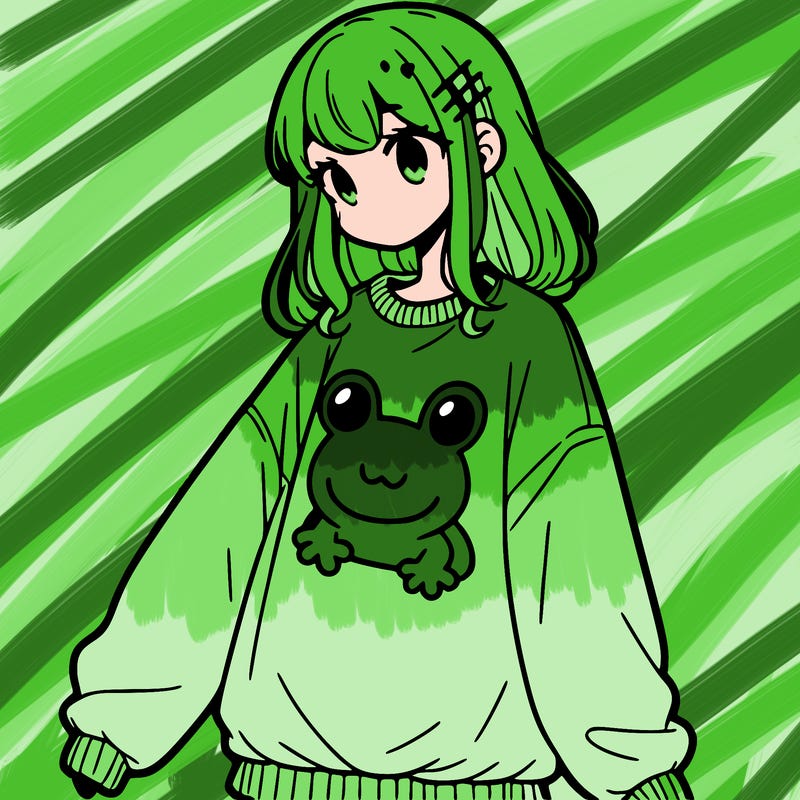 girl wearing frogging sweatshirt