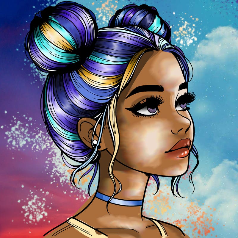 realistic girl with buns on the top of her head