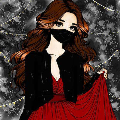 realistic girl in flowy silky prom dress