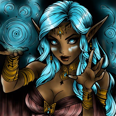 realistic scary beautiful elf sorceress casting spell