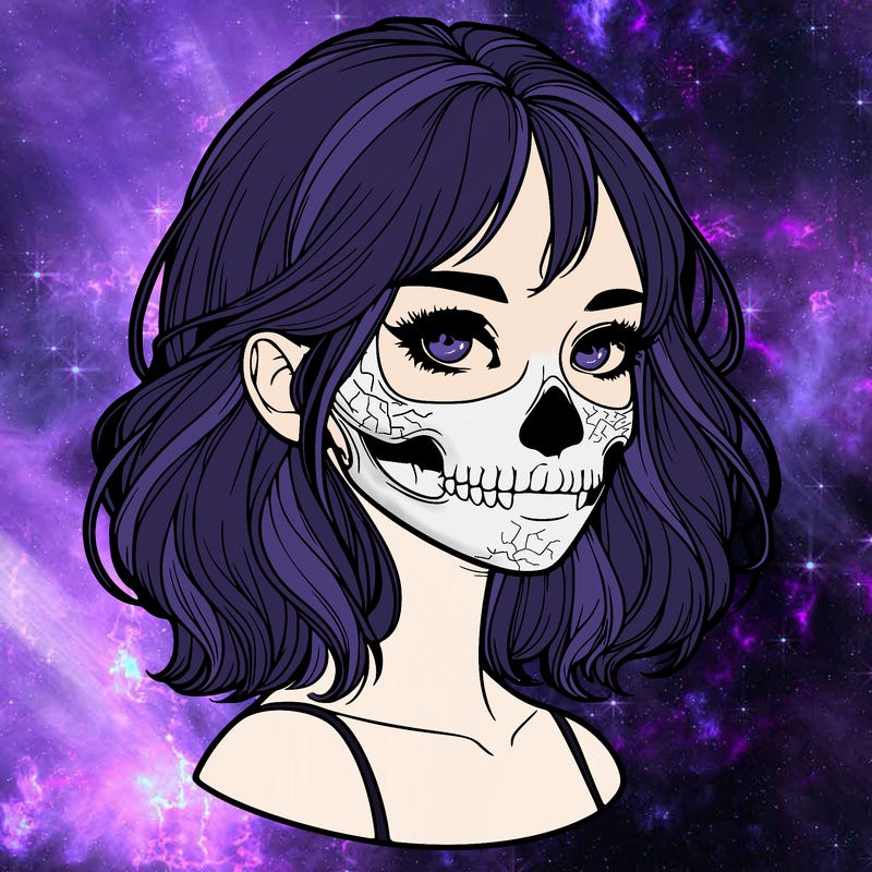realistic girl with skull