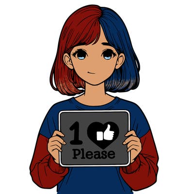 realistic girl holding a sign that says 1 like please