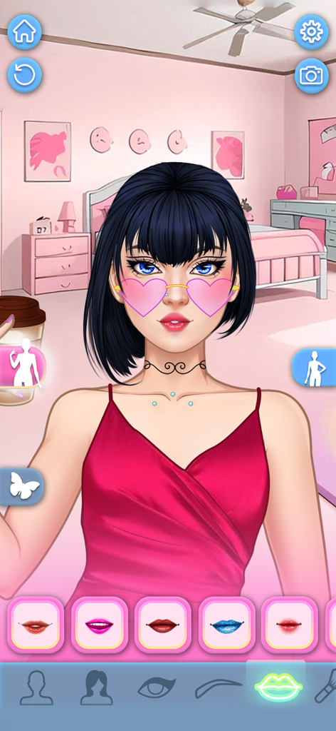 BFF Dress Up Games for Girls - Pantalla de personalización de maquillaje en Juegos de Vestir para Mejores Amigas mostrando opciones de color de labios