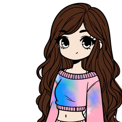 girl with long hair and a crop top with a sweater