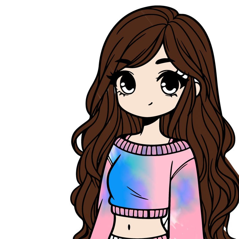 girl with long hair and a crop top with a sweater