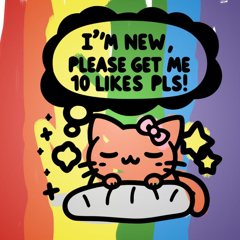 kitty taking a nap dream talking and saying "i'm new, please get me at least 10 likes pls!!"