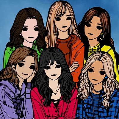 a group of girls realistic