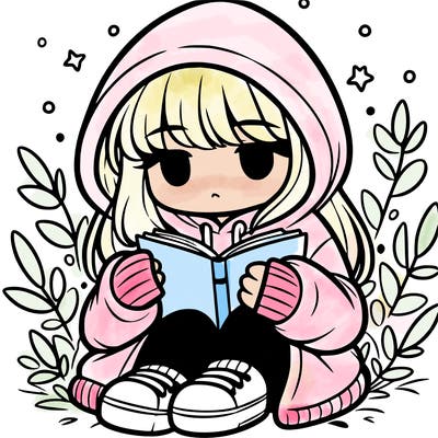 girl in oversized hoodie reading a book