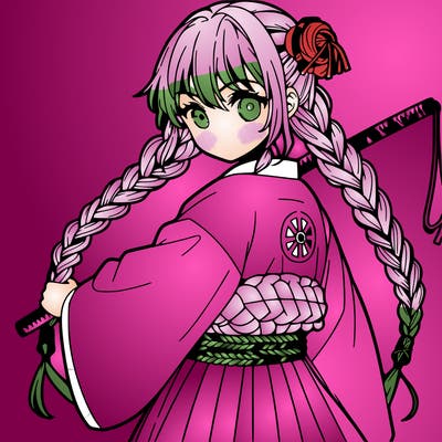 anime girl with three braids and a katana whip