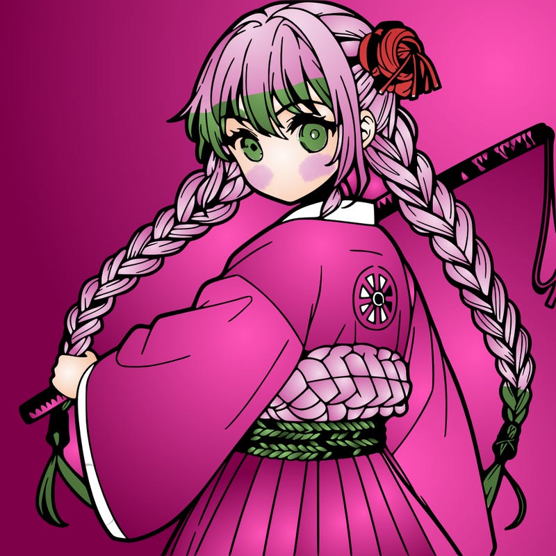 anime girl with three braids and a katana whip