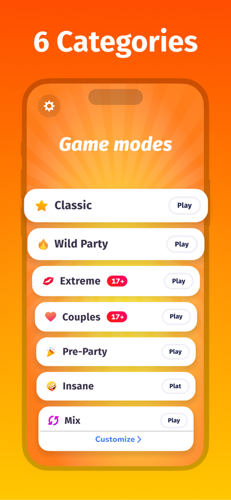 Truth or Dare Party - Truth or Dare Party app screen showing six game modes including Classic Wild Party and Extreme