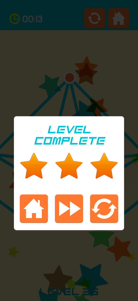 Connect the Graph - Level complete screen in Connect the Graph with a three star rating
