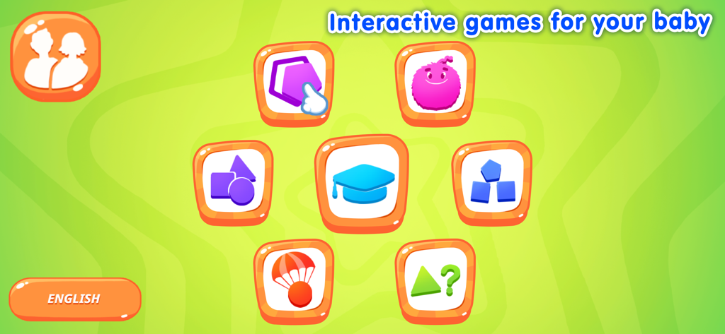 Hauptmenü der Lern-App Smart Shapes für Kleinkinder mit Spielsymbolen