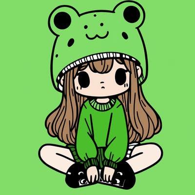 a girl wearing a frog hat and some frog socks