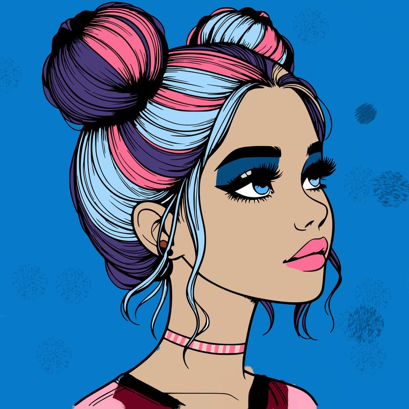 realistic girl with buns on the top of her head