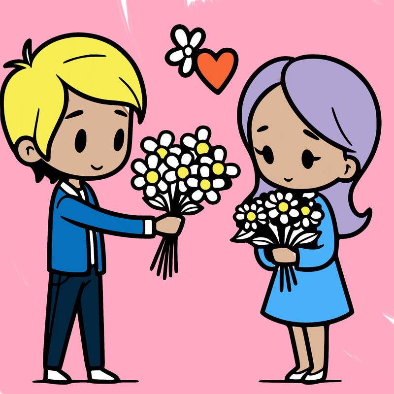guy giving flowers to girl