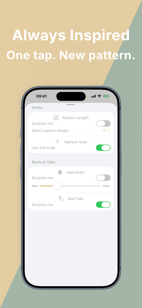 DrumFlow - Interface of the DrumFlow pattern generator showing customization options for rhythm and melody