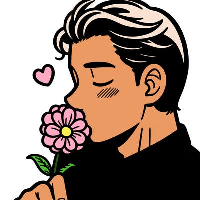 man kissing a flower