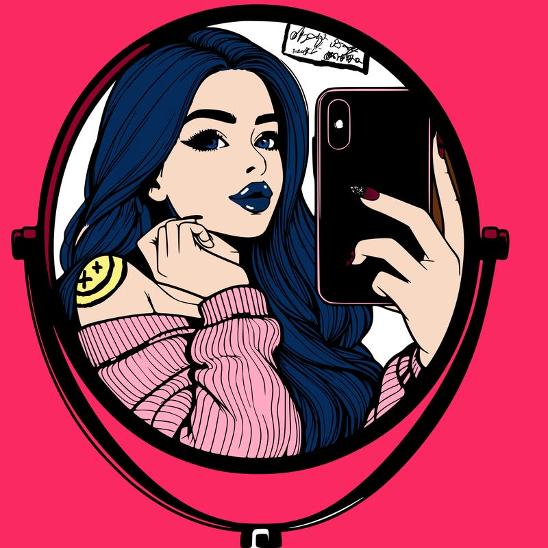 realistic girl taking mirror selfie beautiful