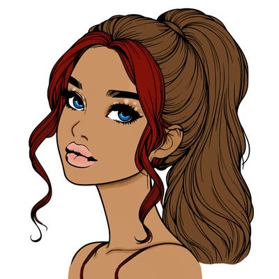 realistic girl with a ponytail on her hair and lips