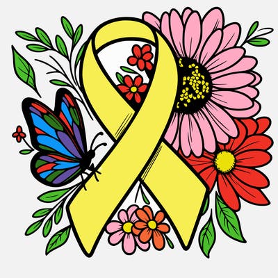 cancer awareness symbol with flowers and butterflies
