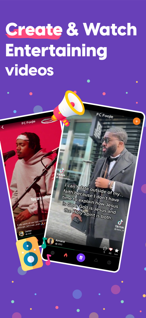 FaithCircle: Chat. Meet. Dates - FaithCircle mobile app interface showcasing short faith-based videos and Christian content creators.