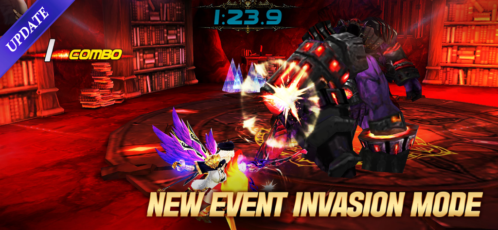 Kritika: The White Knights - Gameplay screenshot of Kritika The White Knights showing a hero battling a boss in the Invasion Mode update.