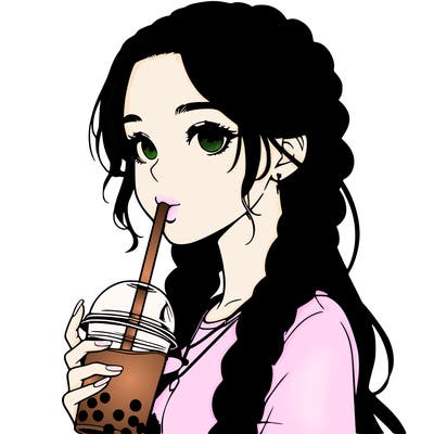 realistic girl with braided hair drinking boba