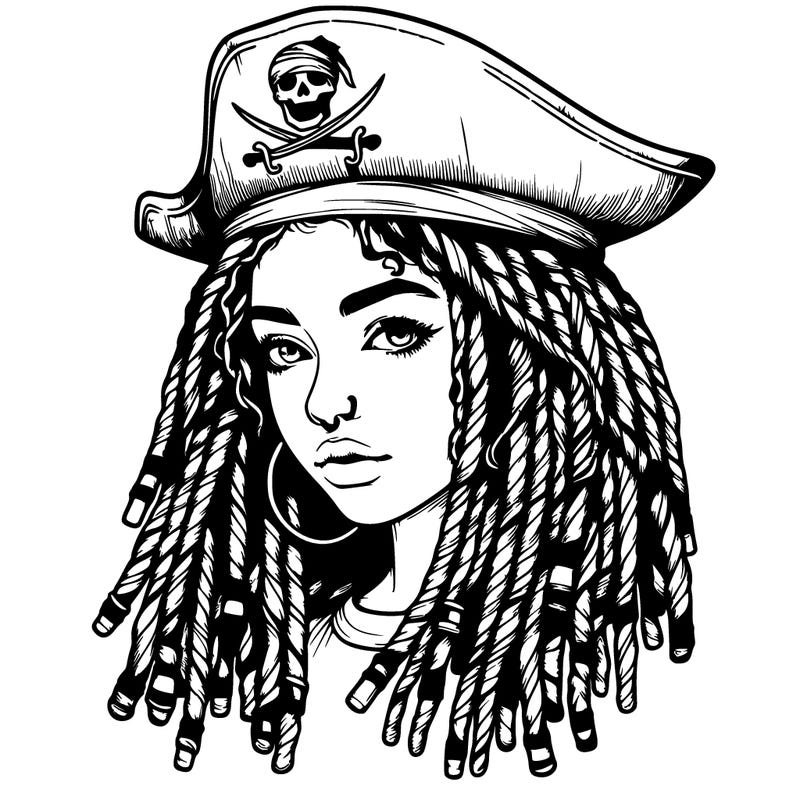 realistic girl with dreads and a pirate hat