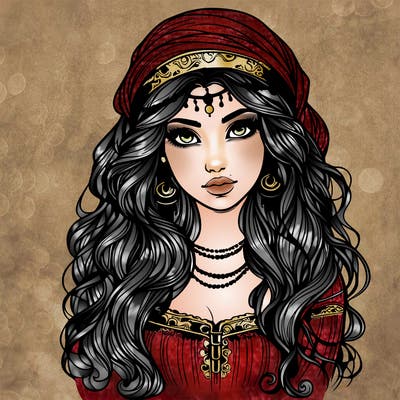 realistic beautiful mysterious gypsy girl