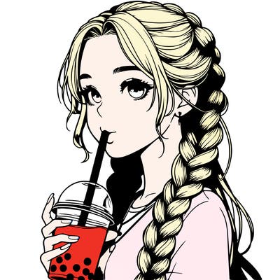 realistic girl with braided hair drinking boba