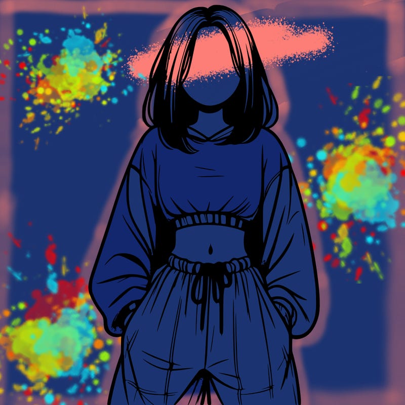 realistic girl faceless with baggy pants and a crop top