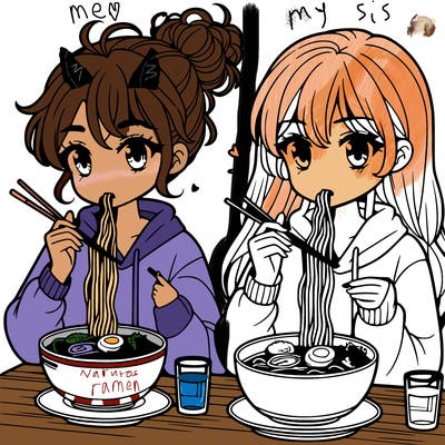 girls eating ramen