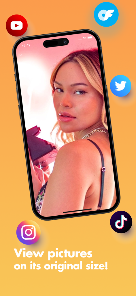 iPhone screen displaying a high definition profile picture with social media icons for Instagram TikTok and Twitter