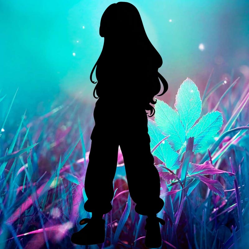 girl in baggy pants crop top and long hair