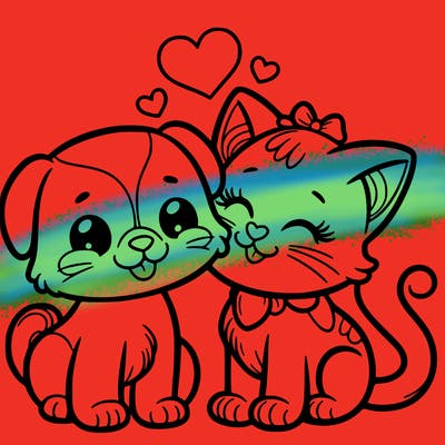 cat with a dog and in love