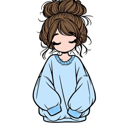 girl with baggy sweatshirt and messy bun