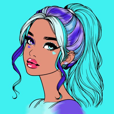 realistic girl with a ponytail on her hair and lips