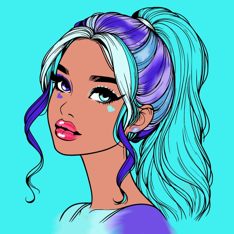 realistic girl with a ponytail on her hair and lips