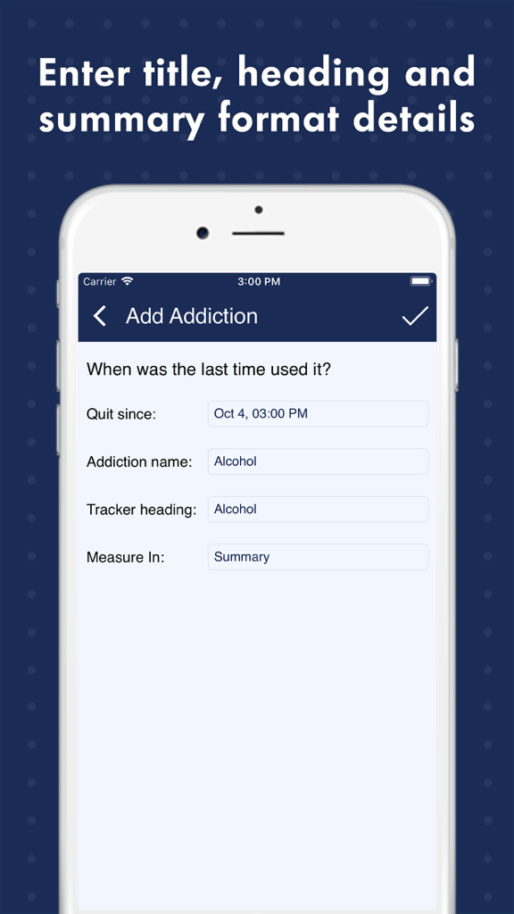 Sober Tracker – Quit Addiction - Setup screen for adding a new addiction to track in the Sober Tracker app