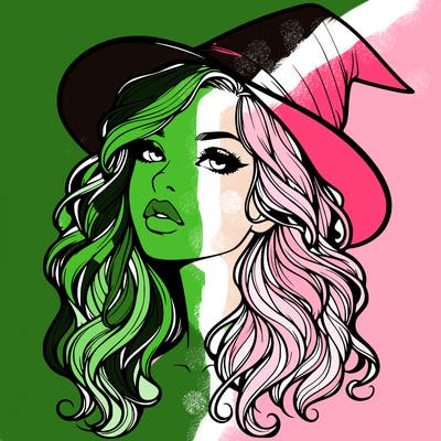 realistic witch girl with wavy hair and lips