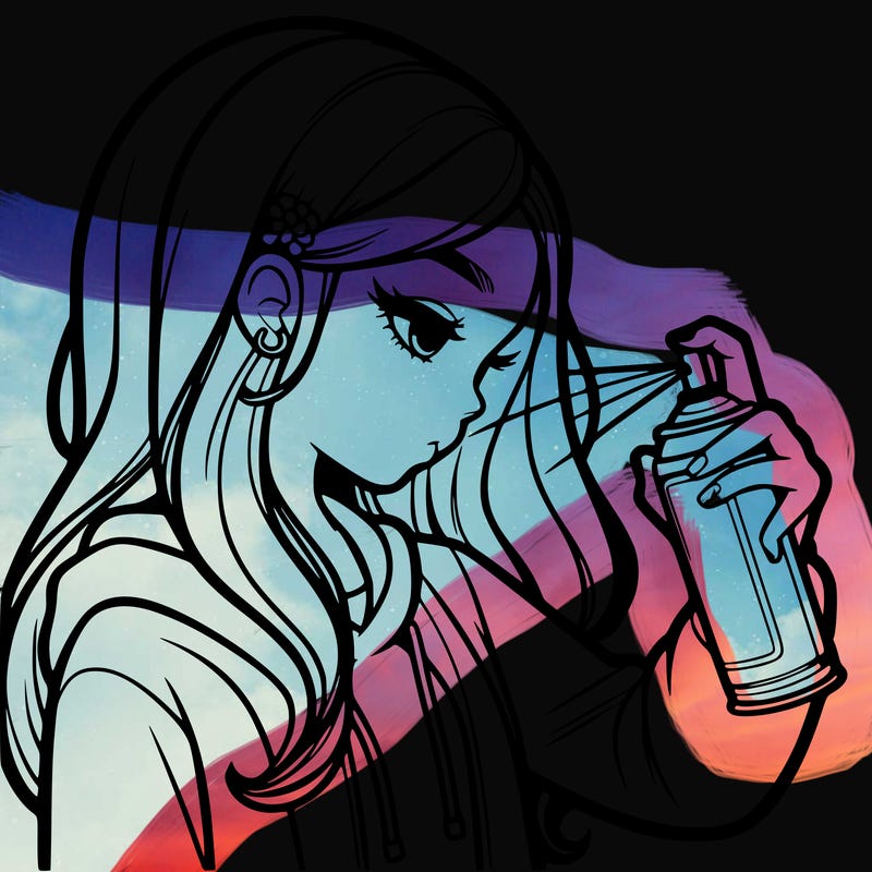 a realistic girl spray painting