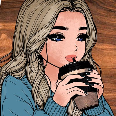realistic girl drinking coffee