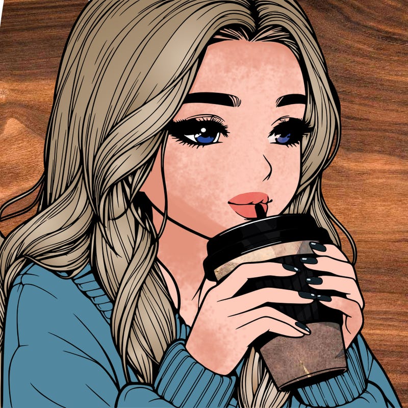 realistic girl drinking coffee