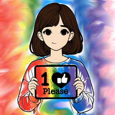 realistic girl holding a sign that says 1 like please