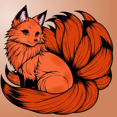 realistic detailed 9 tailed anime fox