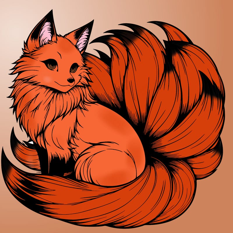 realistic detailed 9 tailed anime fox