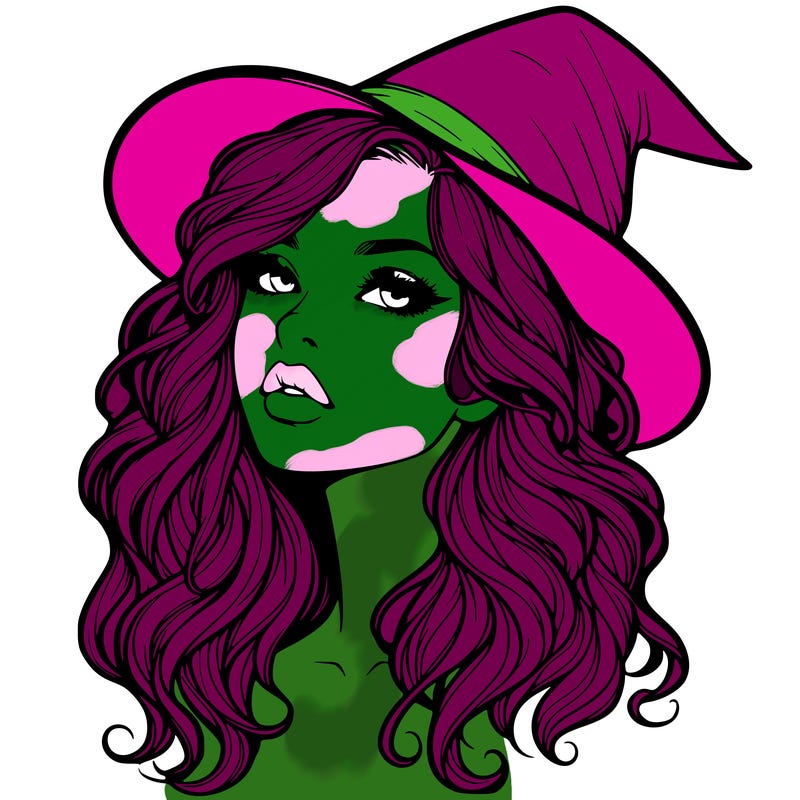 realistic witch girl with wavy hair and lips