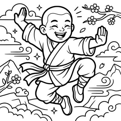 Bring joy to your little one with this delightful coloring page featuring a happy Shaolin Monk. Designed specifically for toddlers, its bold lines and simple shapes make coloring easy and fun.